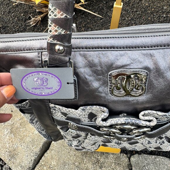 Sharif Metallic Silver & Snakeskin Tote w/ Matching Wristlet NWOT with Flaws - Picture 15 of 17